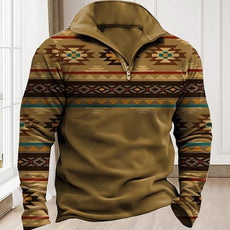 Western Sweatshirts for Men Aztec Cowboy Vintage Graphic Fleece Hoodie Mens Quarter Zip Pullover Country Jacket