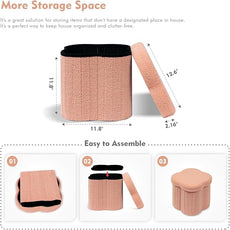 B FSOBEIIALEO Storage Ottoman Cube, Flowers Shaped Ottomans with Storage Foot Stool Footrest for Lving Room, Boucle Ottoman Seat for Dorm Room,Faux Teddy Fur, Orange 12.6