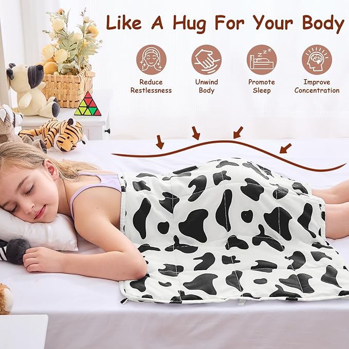 yescool Weighted Lap Pad Kids 2 Pounds Weighted Lap Blanket, Cow Print Small Weighted Blanket, Weighted Throw Blanket Gift for Travel Indoor Outdoor, 20"x30"