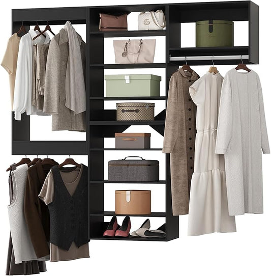 Modular Closet System - 66" Wide Organizer Towers, Wooden Storage for Walk-In Closets, Wall Mounted Wardrobe Organizer Kit - Black