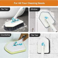 Long Handled Scrub Brush for Shower,3-in-1 Cleaning Brushes with 3 Different Function Cleaning Heads Brush for Shower Cleaning Bathroom Kitchen Walls Tub Tile (White)