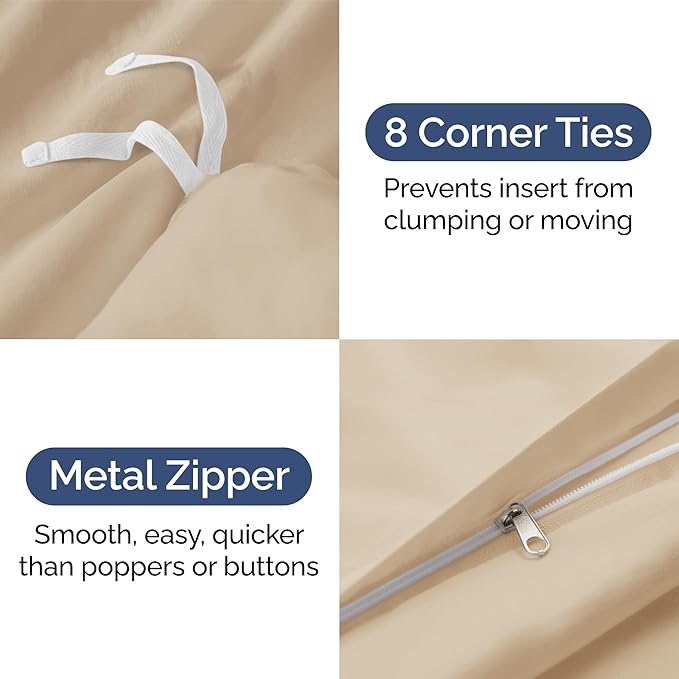 Duvet Cover King Size Set - Extra Soft King Size Duvet Cover 104 x 90 with 2 Pillow Shams - Hotel Luxury, Easy Care and Fade Free with Zipper Closures & Ties - Comfy, Breathable Bedding Set (Cream)