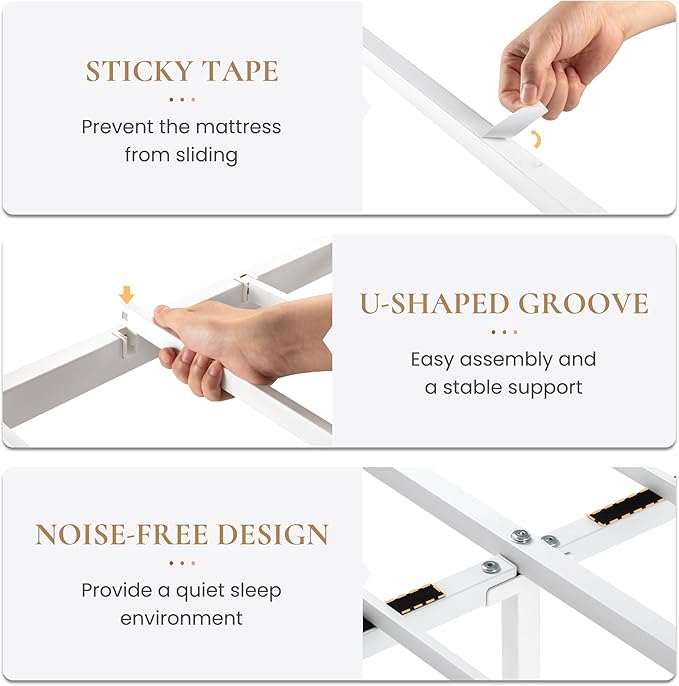 SHA CERLIN 14 Inches King Size Metal Platform Bed Frame/Vintage Iron-Art Headboard and Footboard/Mattress Foundation for Storage/No Box Spring Needed/Noise-Free/Easy Assembly/White