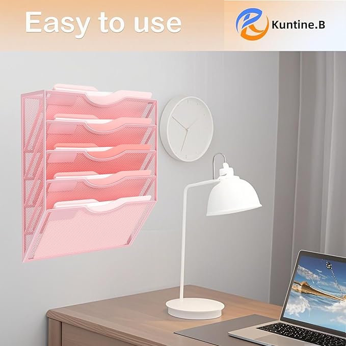 Kuntine.B Wall File Organizer (Pink, 5 Tier)