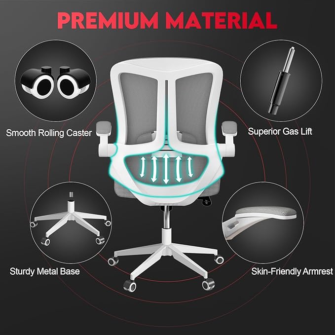 Ergonomic Office Chair - 400LB Comfy Desk Chairs with Lumbar Back Support, Mesh Computer Chairs with Wheels and Arms for Home Office, Study (669Gray-Without Headrest)