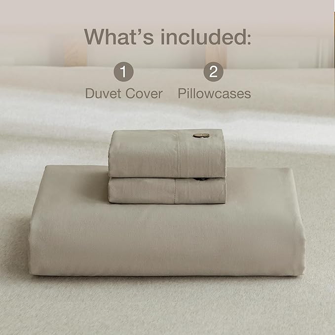 JELLYMONI Cotton Duvet Cover Queen Size - Linen Gray Comforter Cover with Button 100% Washed Cotton 3PCS Breathable Soft Solid Bedding Set Duvet Cover 90×90in & 2 Pillowcases (NO Comforter)