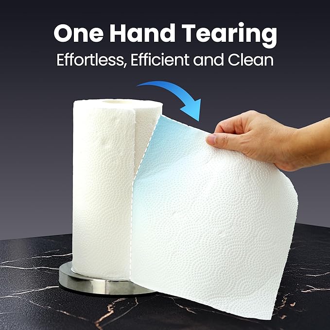 Single Hand Tear Paper Towel Holder, Anti-Slip Kitchen Towels Stand, Adjustable for Various Roll Sizes, Super Space Saver Foldable Stainless Steel Hand Towel Holder, Heavy Duty with 5-Year Warranty