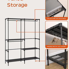 Clothes Rack, Portable Closet, 54.3 Inch Large Capacity Wardrobe Closet, Clothes Storage Organizer with Shelves and 3 Hanging Rods, Easy to Assembly, Black PCT022B01