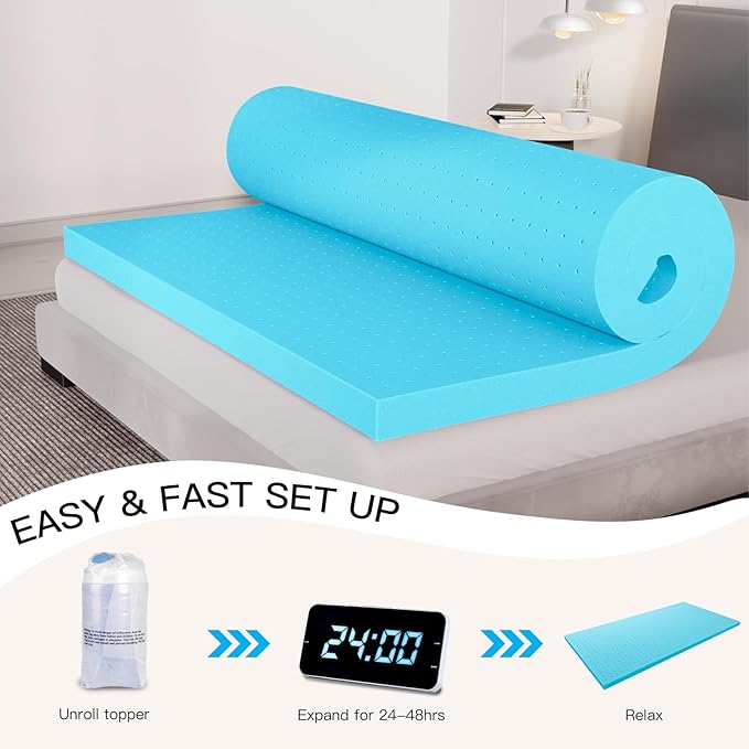 Airensky Memory Foam Mattress Topper Queen, Cooling Gel Infused High Density Topper with Removable Washable Cover, Bed Topper for Pressure Relief Back Pain, CertiPUR-US Certified, 3 Inch, 60"x80"