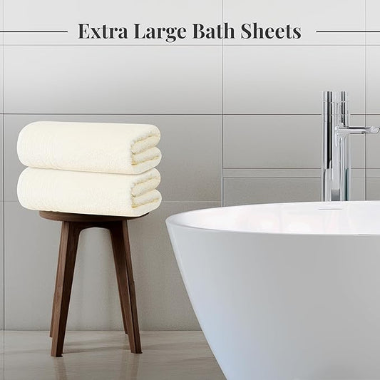 Tens Towels Pack of 2 Extra Large Bath Sheets 35 x 70 Inches, 100% Cotton, Larger & Lighter Weight, Quicker to Dry, Super Soft & Absorbent, Oversized Bath Towels, Cream