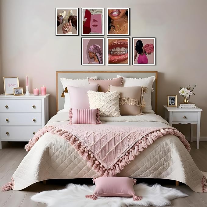 Black Woman Poster Set of 6, Fashion African American Women Wall Art, Trendy Abstract Black Girl Canvas Wall Decor Paintings Aesthetic Pictures for Bedroom Living Room 12x16 inch Unframed
