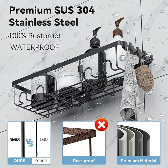 MakeFit 5 Pack Shower Caddy, Adhesive Organizer for Bathroom & Kitchen, Large Capacity Rustproof Stainless Steel Shelves No Drilling