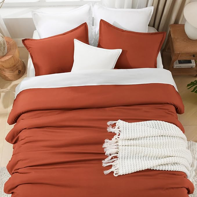 Litanika Comforter Set, Lightweight Solid Bedding Comforter Set, Fluffy Down Alternative Bed Set, Burnt Orange, California King
