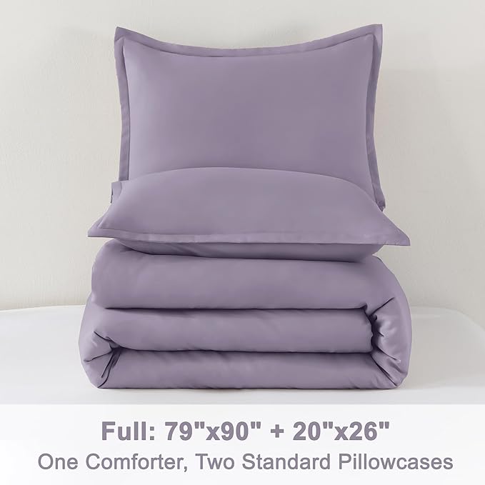 Litanika Comforter Set, Lightweight Solid Bedding Comforter Set, Fluffy Down Alternative Bed Set, Grayish Purple, Full