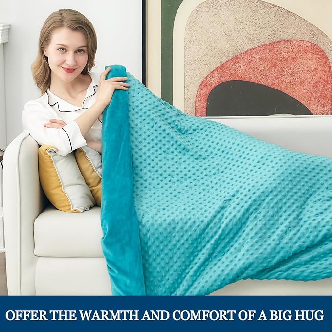Weighted Blanket with Cover Queen Size Heavy Blanket Removable Soft Cyan Blankets Microfiber Washable Heated Weighted Throw Blankets Winter Warm Weighted Comforter 25lbs, 60 * 80