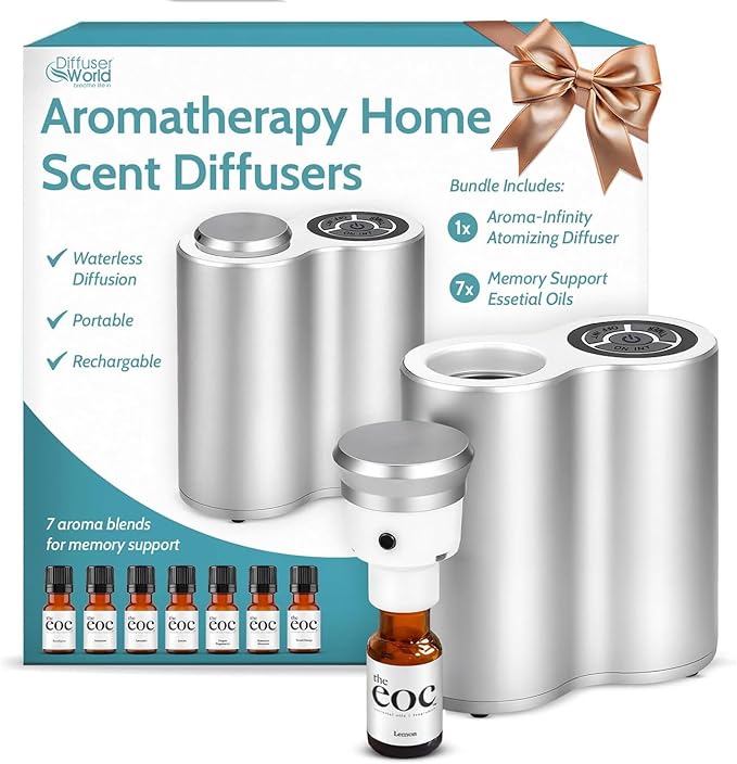 800 Sq Ft Waterless Diffuser for Essential Oils with Memory Bundle Kit, Silver Portable Waterless Essential Oil Diffusers for Home, Air Aromatherapy Home Scent Diffusers Gifts