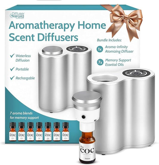 800 Sq Ft Waterless Diffuser for Essential Oils with Memory Bundle Kit, Silver Portable Waterless Essential Oil Diffusers for Home, Air Aromatherapy Home Scent Diffusers Gifts