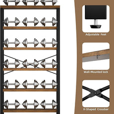6-Tier Adjustable Heavy Duty Bookshelf, Industrial Wood and Metal Bookshelf, Vintage Bookcase with Lock Wall Design, Shelves for Room Wall Standing, Rustic Brown