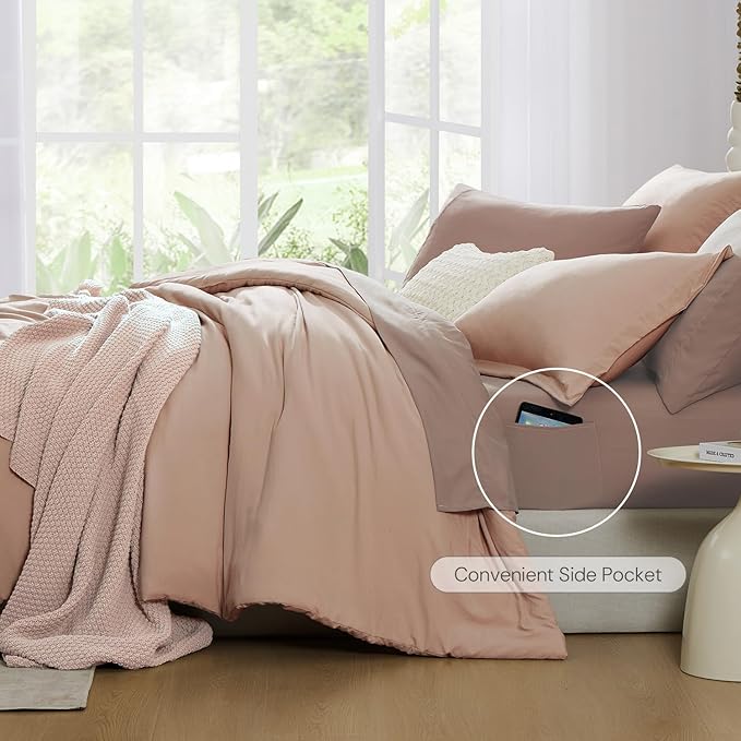 WRENSONGE King Comforter Set, 7 Pieces Clay Pink Soft Bed in a Bag King with Fitted Sheet, Flat Sheet, 2 Pillow Shams, and 2 Pillowcases- Warm Bedding Set for All Season