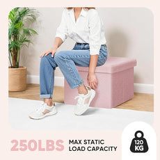 PINPLUS Sherpa Storage Ottoman Footrest Stool - Plush Foldable Cube with Hidden Compartment, Multi-Functional Furniture for Living Room, Bedroom, Office - Pink, 16.5”L x 12.6”W x 12.6”H