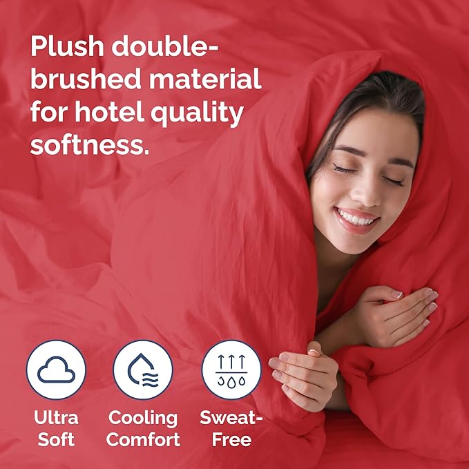 CGK Unlimited Duvet Cover Queen Size Set - Extra Soft Queen Size Duvet Cover 90 x 90 with 2 Pillow Shams - Hotel Quality Easy Care w/Zipper Closures & Ties - Bedding and Bed Linens Set (Red)