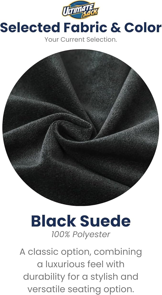 ULTIMATE SACK 6000 6-Foot Bean Bag Chair, Black Suede Cover – Oversized Foam Lounger, Floor Seat, Small Sofa, or Couch Bed for Living Area, Gaming Room, or Reading Lounge