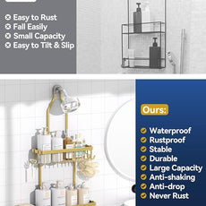 YASONIC Shower Caddy Hanging, Never Rust Shower Organizer Hanging, Aluminum Shower Racks for Inside Shower with Hooks for Razor, Bathroom Organizers and Storage with Soap Holder, Gold