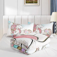 CVHOUSE Unicorn Bedding Twin Size Set for Girls Kids - Cute Comforter Chrismas Duvet Quilt Set Girls Room Decor 3 Pieces