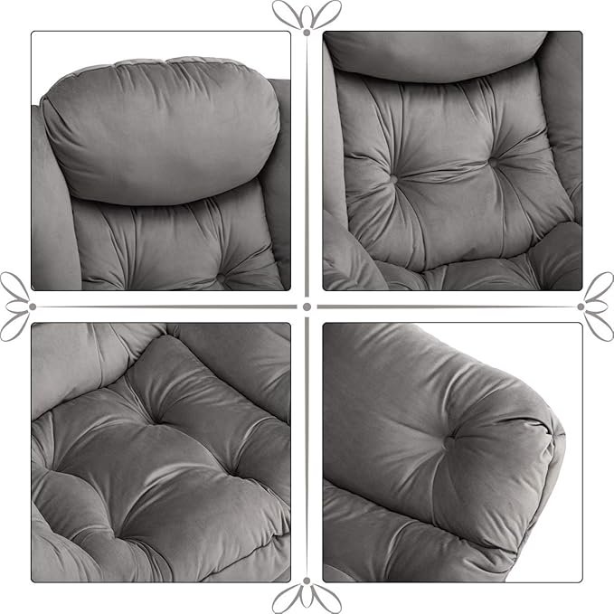 HollyHOME Lazy Chair with Foldable Ottoman, Accent Comfy Lounge Armchair and Folding Footrest Stool, Leisure Sofa Reading Chair and Footstool for Living Room, Bedroom, Dorm,Velvet Smoky Grey