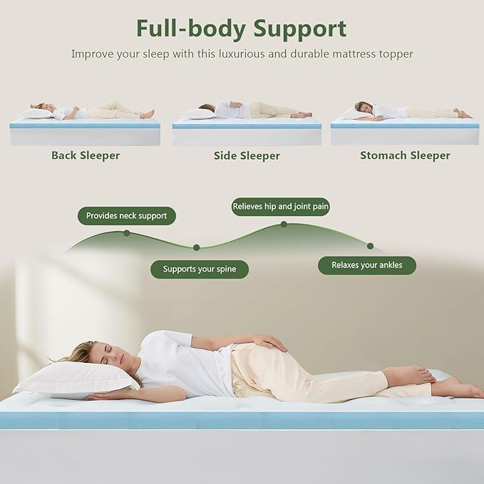Hansleep King Mattress Topper Viscose Derived from Bamboo, Memory Foam Pillow Top Mattress Topper King with Deep Pocket, Breathable Mattress Pad for Back Pain Relief, 78" x 80", White