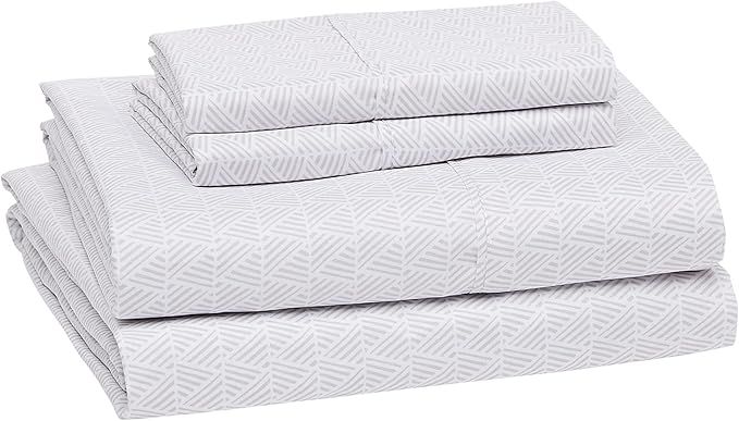 Amazon Basics Lightweight Super Soft, Wrinkle Free Breathable Microfiber 4 Piece Bed Sheet Set With 14-Inch Deep Pockets, Full, Gray Crosshatch, Printed AmazonBasics
