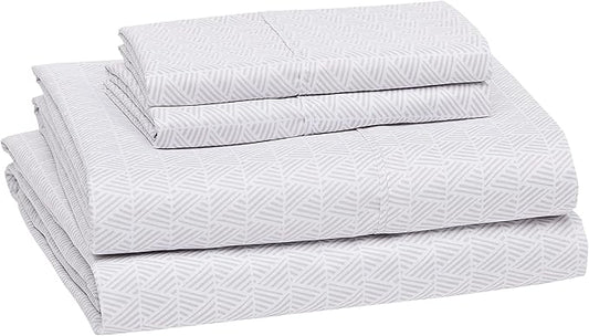 Amazon Basics Lightweight Super Soft, Wrinkle Free Breathable Microfiber 4 Piece Bed Sheet Set With 14-Inch Deep Pockets, Full, Gray Crosshatch, Printed AmazonBasics