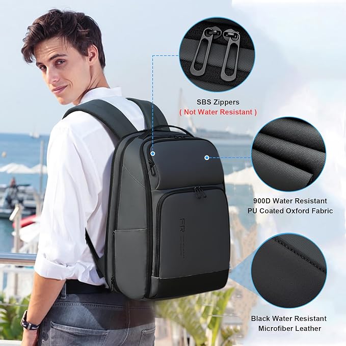 FENRUIEN 17 Inch Travel Backpack Gray, Expandable Water Resistant Computer Backpack with USB Port, Laptop Bag for Business/College/Work