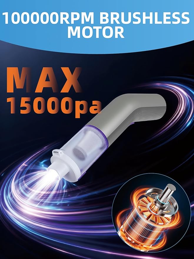 Cordless Car Vacuum, 4 in 1 Portable Mini Handheld Vacuum Cleaner with 15000pa Suction Power, 2 Suction Modes & Multi-Nozzles for Car Home Office Pet, Silver