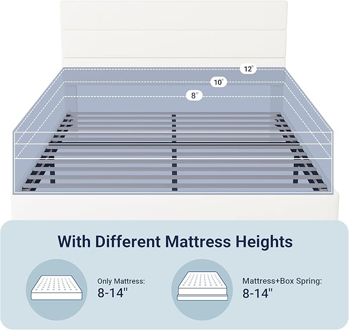 Allewie Full Size Platform Bed Frame with Velvet Upholstered Headboard and Wooden Slats Support, Fully Upholstered Mattress Foundation/No Box Spring Needed/Easy Assembly, White