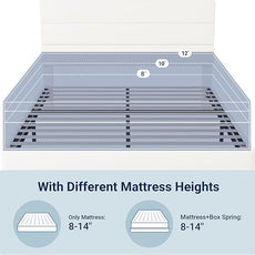 Allewie Queen Size Platform Bed Frame with Velvet Upholstered Headboard and Wooden Slats Support, Fully Mattress Foundation/No Box Spring Needed/Easy Assembly, White