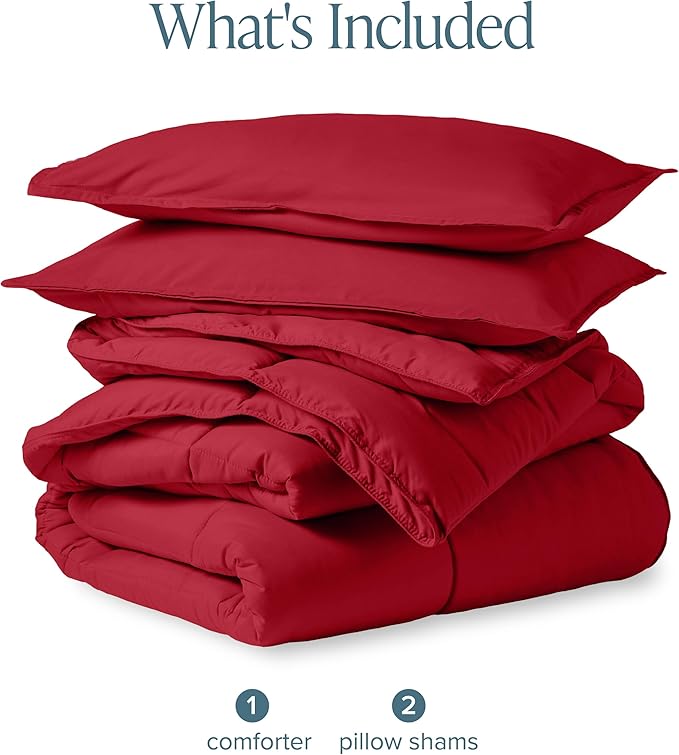 Bare Home Comforter Set - Full Size - Ultra-Soft - Goose Down Alternative - Premium 1800 Series - All Season Warmth (Full, Red)