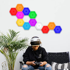 Hexagon Lights, Smart LED Wall Lights with Remote, 13 Colors Touch-Sensitive DIY Modular Assembled RGB Wall Panels, Hex Light with USB-Power for Autism, Game Room Decor, Party (10 Pack)