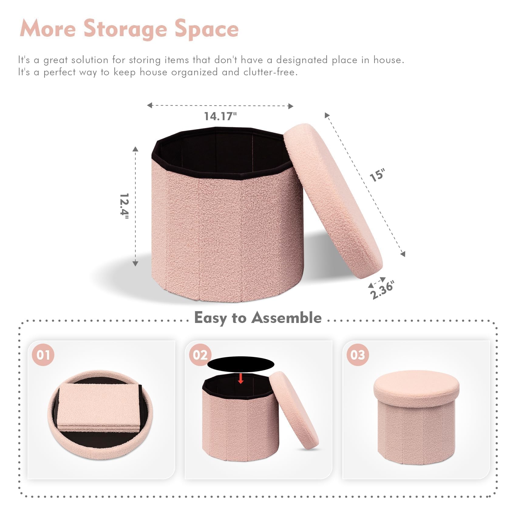 B FSOBEIIALEO Storage Ottoman Cube, Flowers Shaped Ottomans with Storage Foot Stool Footrest for Lving Room, Boucle Ottoman Seat for Dorm Room,Faux Teddy Fur,White 12.6"x12.6"x12.6" Dormly