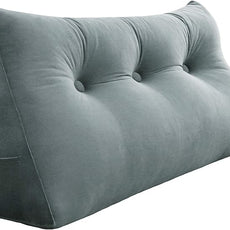 Johnear Wedge Headboard Large Bolster Pillow Reading Pillows for Sitting in Bed Adult， Velvet Triangular Cushion Backrest Lumbar Back Support Upholstered Daybed Sit Up Book Pillows（Lightgray, King）