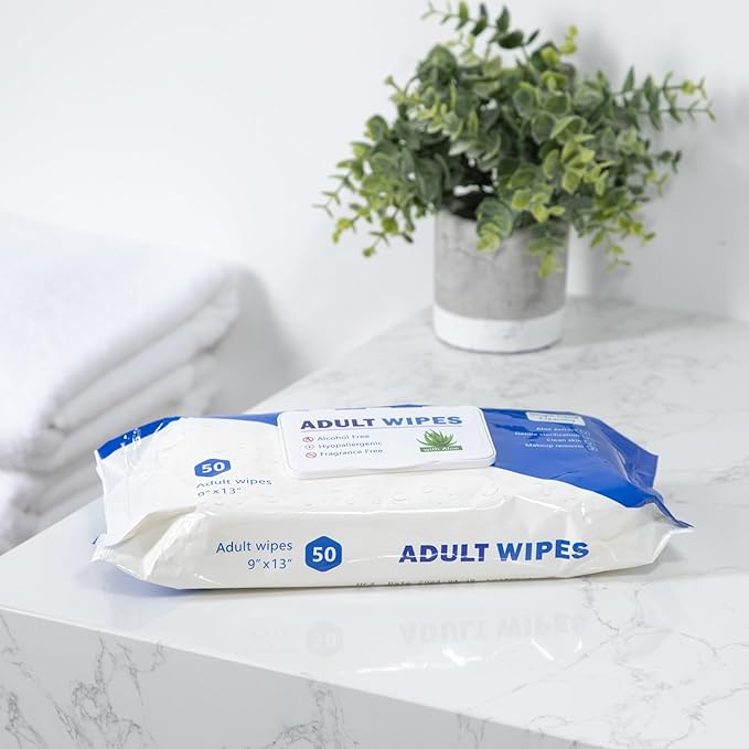 Countrywide Medical Adult Wet Wipes with Aloe - Premium Soft Pack Washcloths - Disposable Unisex Adult Incontinence & Cleansing Wipes for Men & Women - Large 13"x 9", 600 Count (12 Packs of 50)