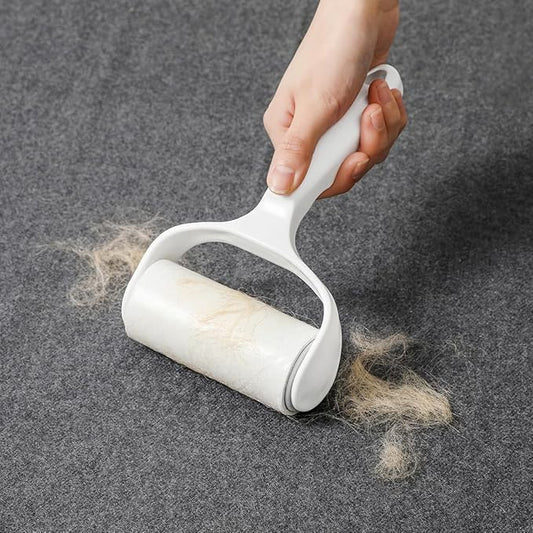 Flat Surface Lint Roller for Pet Hair Extra Sticky Lint Remover for Couch Clothes Furniture Pool Table Felt Lint Roller 1 T Handle with 4 Sticky Rolls (Daisy White)