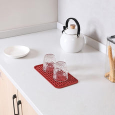 Silicone Dish Drying Mat for Multiple Usage,Easy clean,Eco-friendly,Heat-resistant Silicone Mat for Kitchen Counter or Sink,Refrigerator or Drawer Liner Red S 12 inches x 6 inches