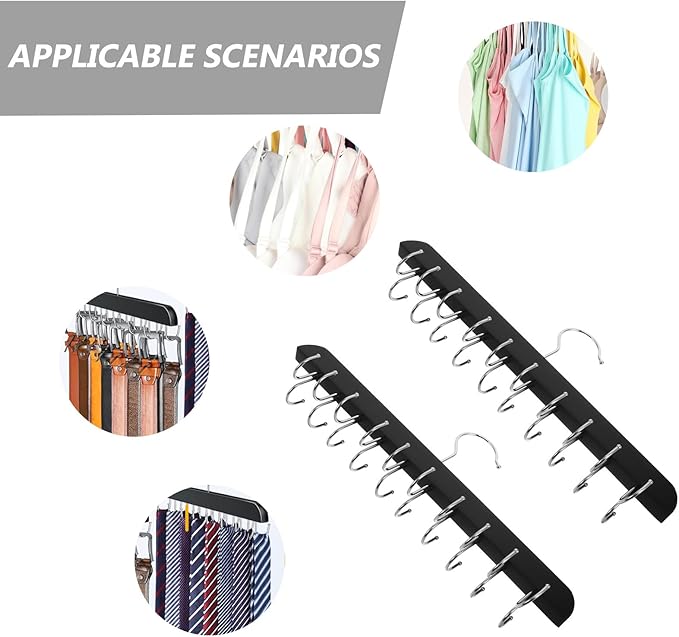 Foldable Wood Closet Organizer Hanger with 20 Non-Slip Hooks for Bras, Scarves, and Pants Space-Saving Clothes Rack for Dorms, Apartments, and Home, Black 2pcs