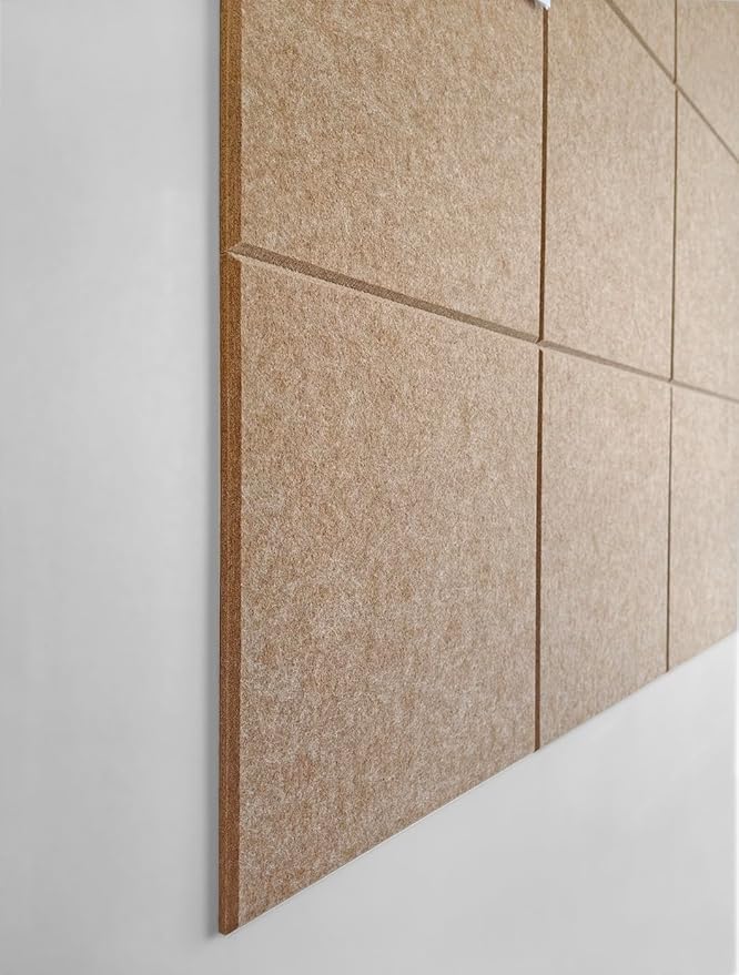 Felt Wall Tiles | Large Cork Board Alternative | Aesthetic Felt Bulletin Board for Office, Home & Classroom | Large Cork Boards for Walls Pinboard (12-Pack) | Suntan