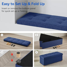 BRIAN & DANY 43 Inches Folding Storage Ottoman Bench, Ottoman with Storage Bench for Bedroom, Living Room, Entryway, Foot Rest with Legs, Blue