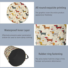 Cute Dachshund Dog Laundry Basket,Foldable with Handles Tote Bag Oxford Cloth for Bathroom Bedroom Dirty Clothes Storage Bucket 16