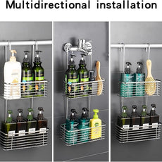 YQh Stainless steel double-layer shower rack, shower room hanging bathroom organizer, storage rack installed on the hanging bar or door, can store shampoo, hair conditioner, shower gel (double)