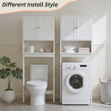 Over The Toilet Storage Cabinet, Behind Toilet Bathroom Organizer with Adjustable Shelves, Above Toilet Organizers with Barn Door, Space Saver for Restroom, Bathroom, Laundry