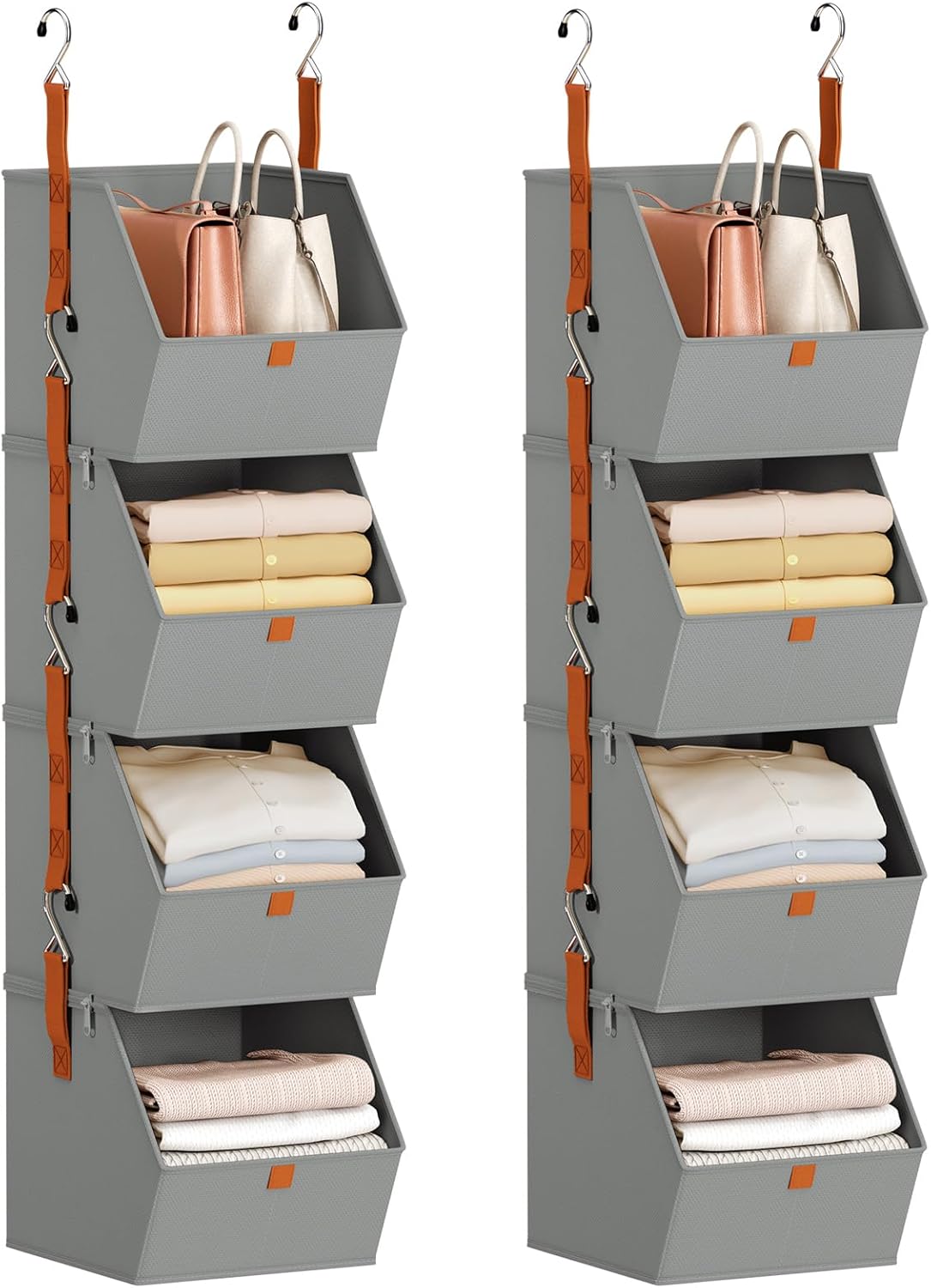 Homsorout Hanging Closet Organizer 4 Tier - Clothes Hanging Shelves, Space-Saving Closet System, Fabric Storage Bins Bedroom Organization, Collapsible Baskets for Home, Dorm, Rv, Beige Dormly